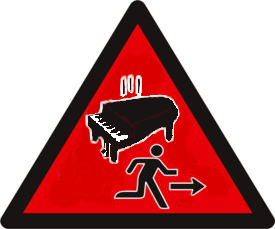 "falling piano" hazard warning sign adopted by the United Nations