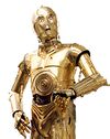 C-3PO, a character from the Star Wars universe, is seen here with his usual delusions of grandeur.