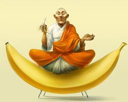 A bananist Yogi meditating on a banana.